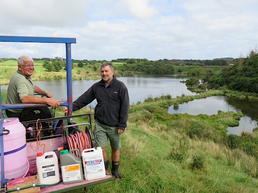 Graeme Booth and John Williamson from QEII check out the wetland work